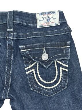 True Religion Joey Flap Pocket Jeans Dark Wash Contrast Stitching Size 24